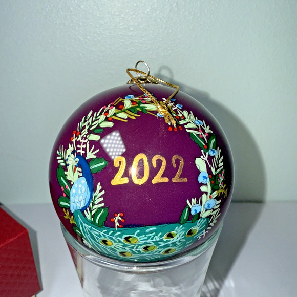 World Market Li Bien Glass Ornament 2022 Purple Peacock Peace Christmas Rare - Picture 3 of 4